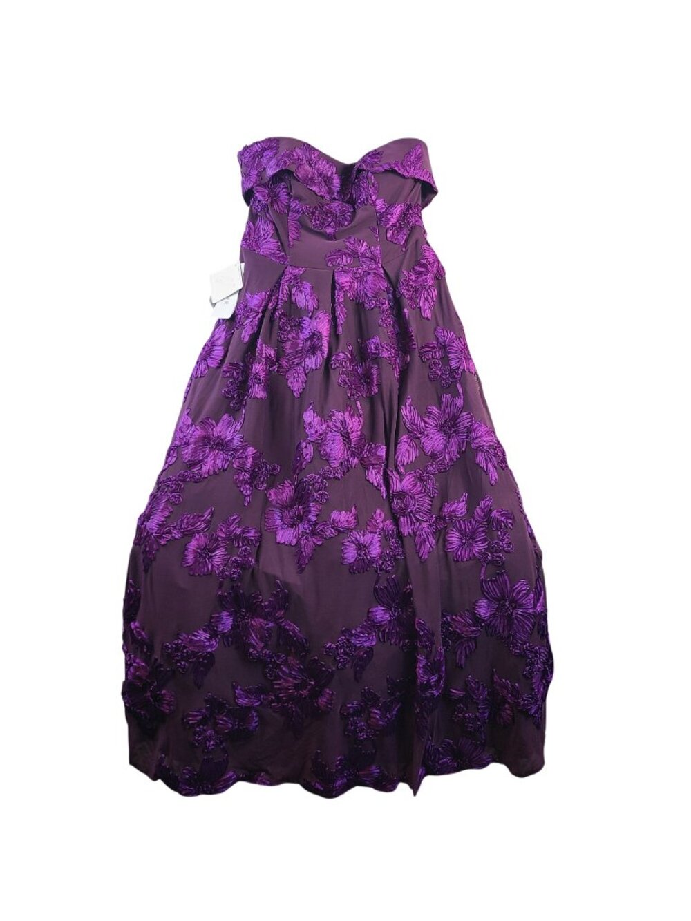 NEW Azazie Evangeline Strapless Plum Gown Floral Applique Embellishments Sz 14
